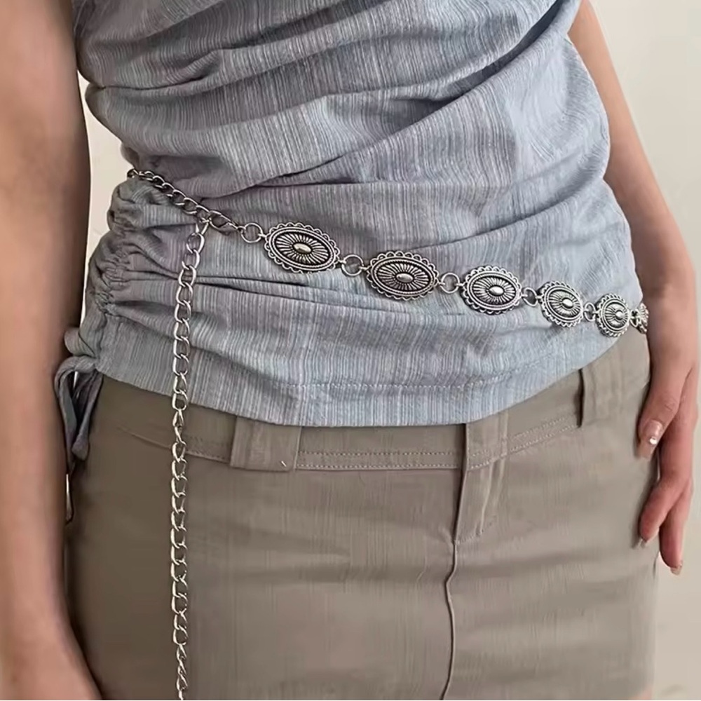 Silver Western Chain Belt - Women's boho silver Belt 48” inches - Picture 2 of 3
